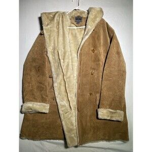 Bernardo Camel Leather Shearling Parka Women's Small Tan Brown Coat Hooded 90s